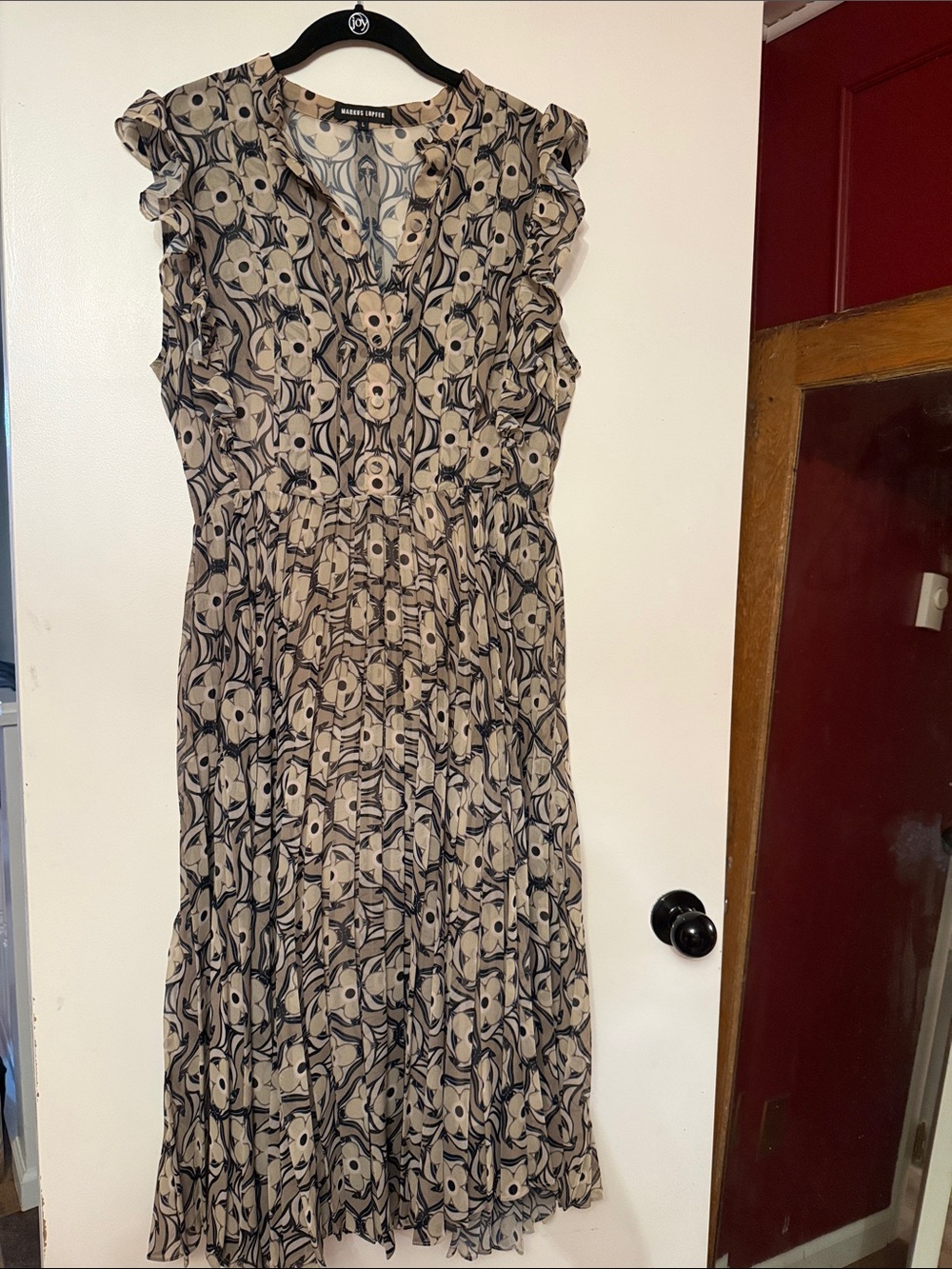 Markus Lupfer Beige and Black Floral-Print Midi Dress
